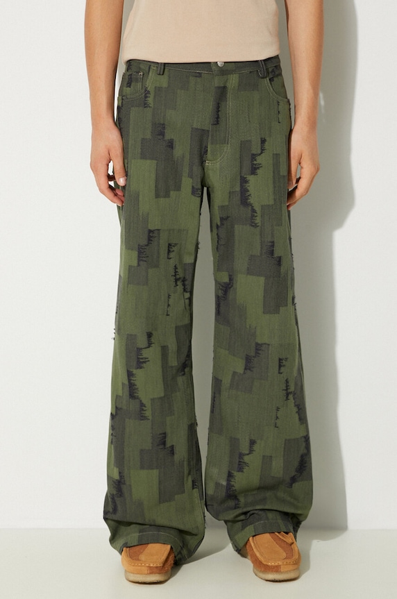 Marcelo Burlon jeansi AOP Cross Wide Pants verde CMCA187F24FAB0025810