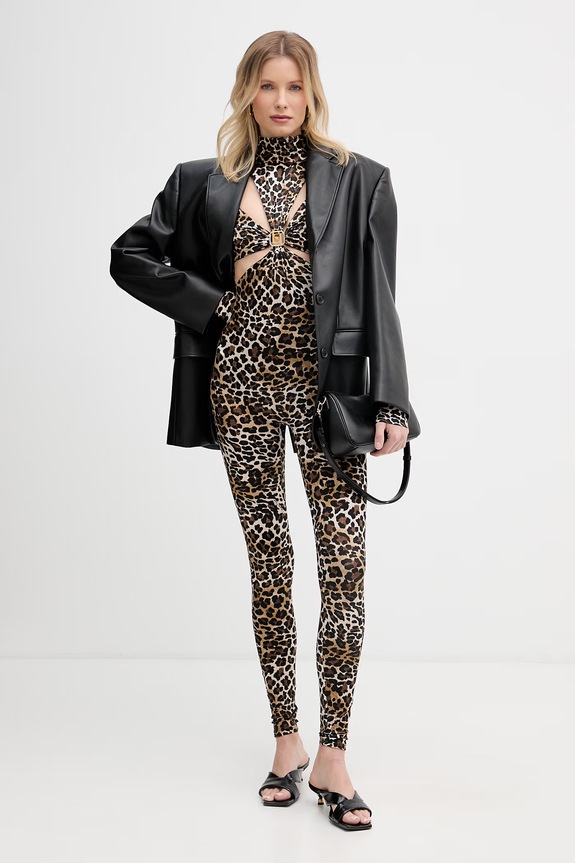 Elisabetta Franchi kombinezon z wycięciami damski TUS3247E2 brązowy AW24