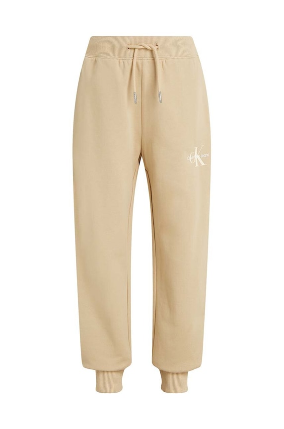 Calvin Klein Jeans gyerek pamut melegítőnadrág MONOGRAM LOGO dzsörzé bézs IU0IU00285.9BYH.128.176