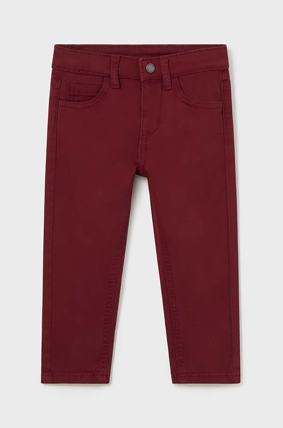 Mayoral spodnie bawełniane dziecięce slim fit basic bawełna bordowy 563.3F.Baby.9BYH