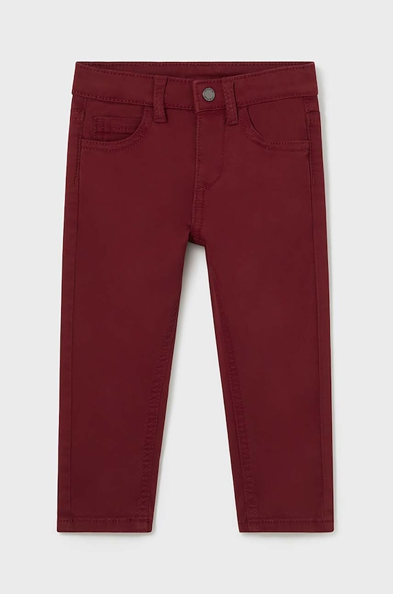 Mayoral spodnie bawełniane dziecięce slim fit basic bawełna bordowy 563.3F.Baby.9BYH