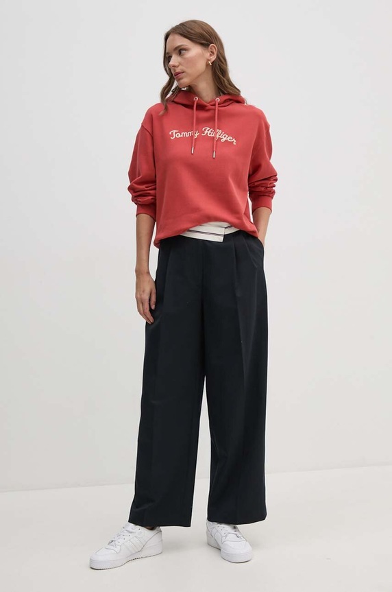 Hlače s primjesom vune Tommy Hilfiger WW0WW42229 mornarsko plava AW24