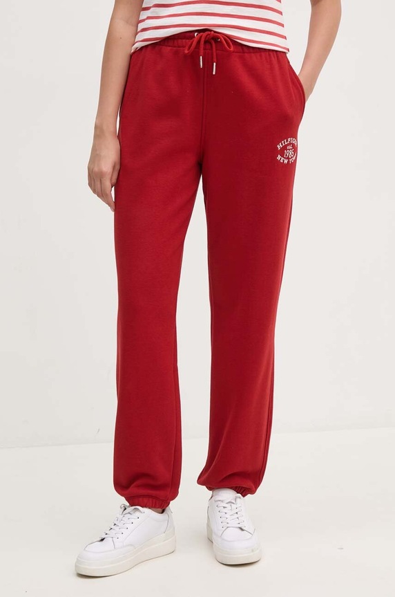 Tommy Hilfiger spodnie dresowe dzianina bordowy WW0WW42584