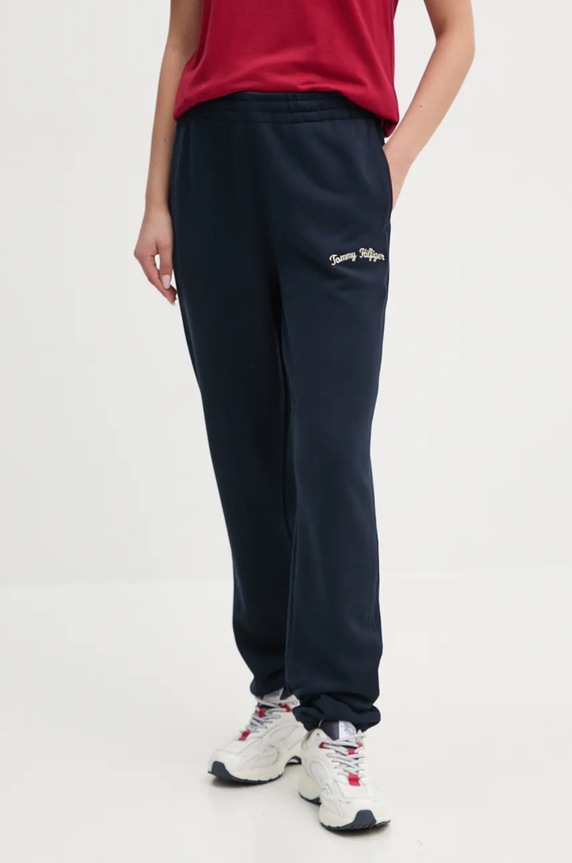 Bavlněné tepláky Tommy Hilfiger pletenina námořnická modř WW0WW42718