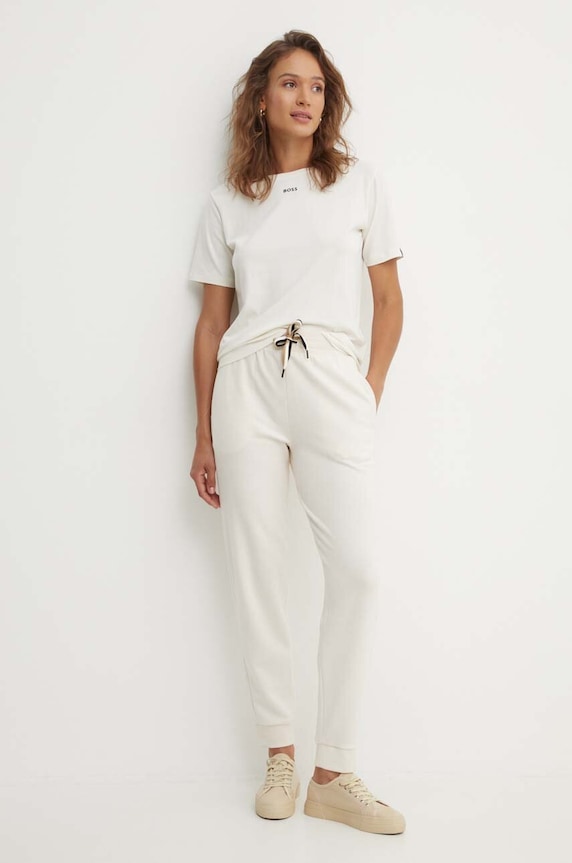 BOSS pantaloni de loungewear pentru femei CP Stripe Pants Cuff tricotaj bej 50524759