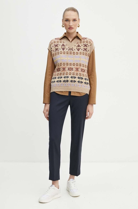 Weekend Max Mara spodnie wełniane 2425136051600 granatowy AW24
