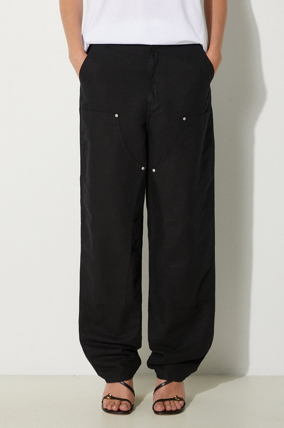 Carhartt WIP pantaloni in lino misto Ethel Double Knee Pant misto lino nero I033573.8902