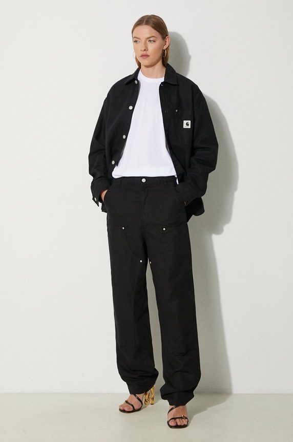 Carhartt WIP pantaloni in lino misto Ethel Double Knee Pant I033573.8902 nero AW24
