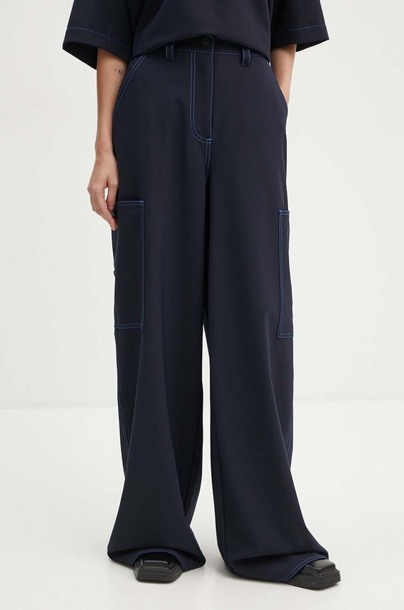 Sunnei pantaloni din lana drept bleumarin RTWWBOT002