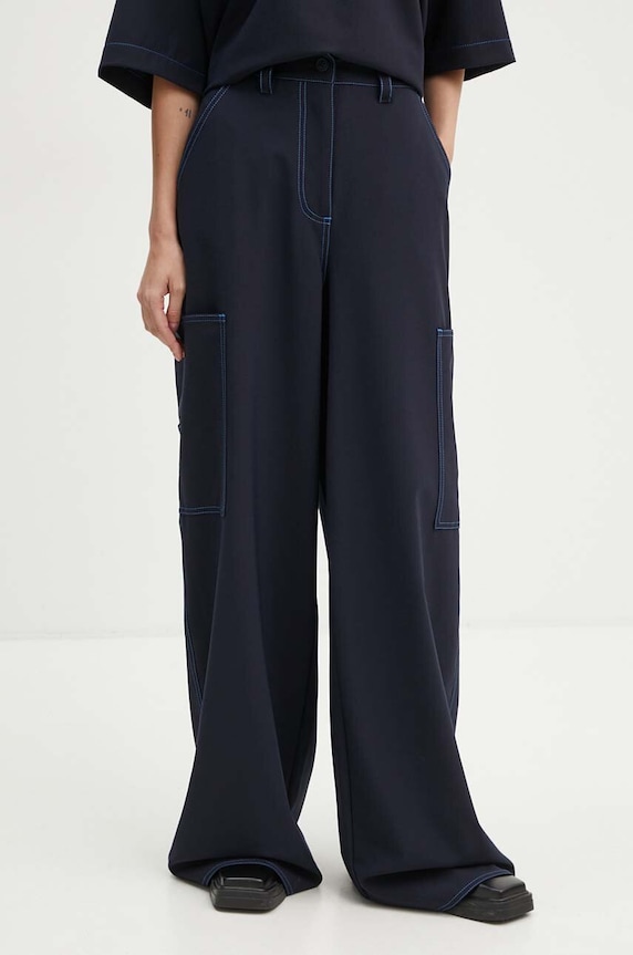 Sunnei pantaloni din lana drept bleumarin RTWWBOT002