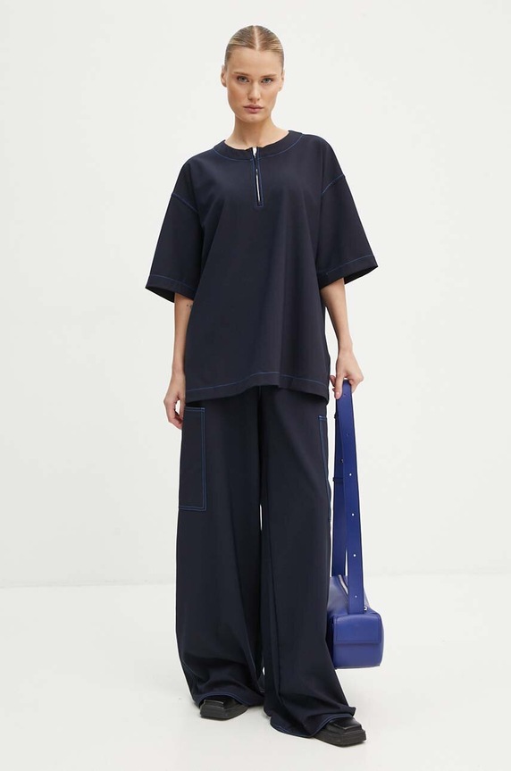 Sunnei pantaloni din lana RTWWBOT002 bleumarin AW24