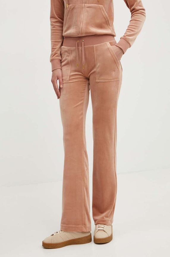 Juicy Couture spodnie dresowe welurowe DEL RAY GOLD z elastanem beżowy JCAP180G.681