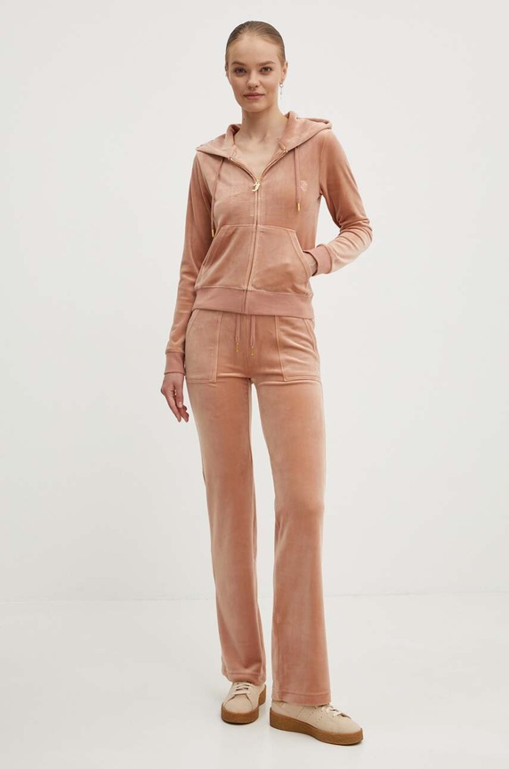 Juicy Couture spodnie dresowe welurowe DEL RAY GOLD JCAP180G.681 beżowy AW24