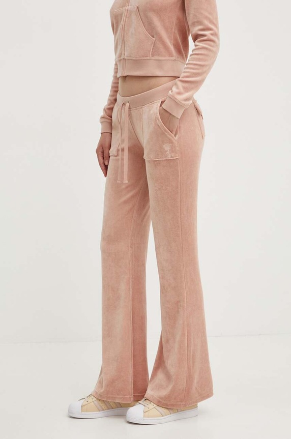 Juicy Couture spodnie dresowe welurowe CAISA dzianina beżowy JCSEBJ008.678