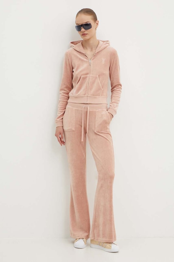Juicy Couture spodnie dresowe welurowe CAISA JCSEBJ008.678 beżowy AW24