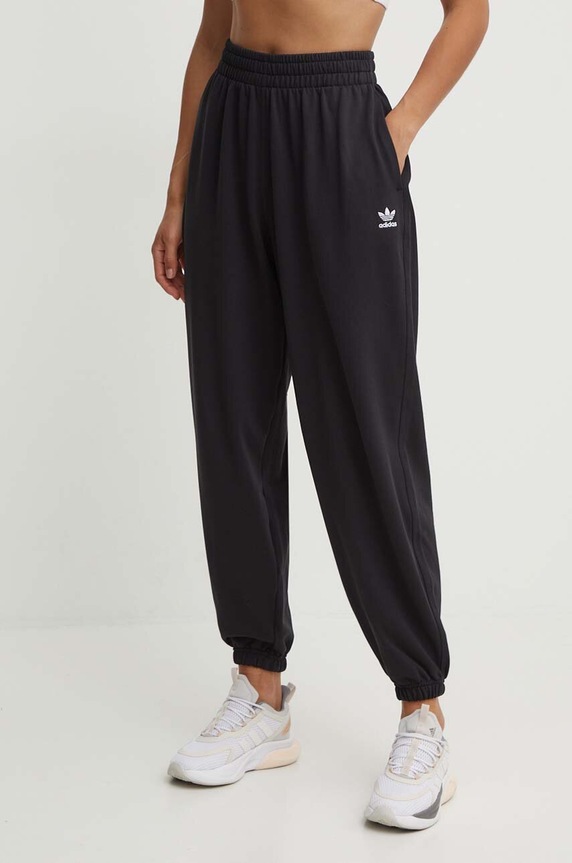 adidas Originals pamut melegítőnadrág dzsörzé fekete IW5730