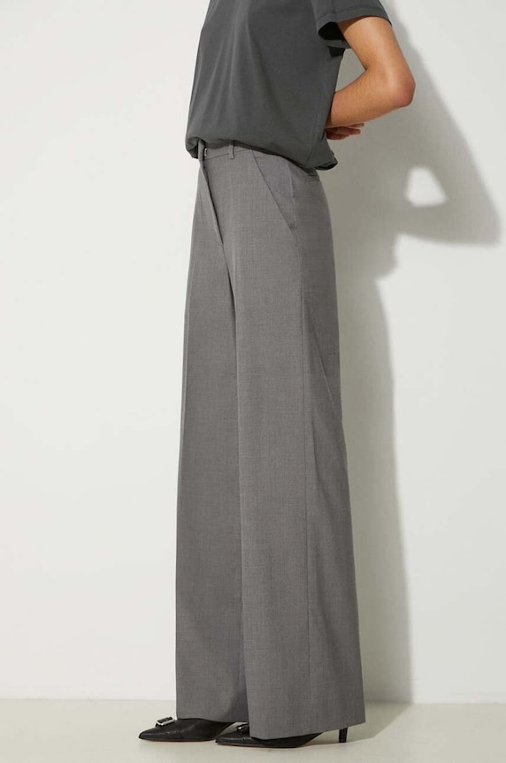Μάλλινο παντελόνι Kenzo Cool Wool Wide Pants ψηλή γκρί FE62PA0949RB.97