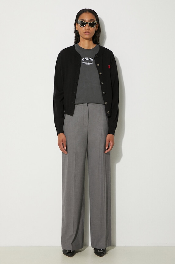 Μάλλινο παντελόνι Kenzo Cool Wool Wide Pants FE62PA0949RB.97 γκρί AW24