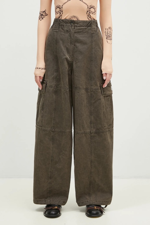 Kenzo spodnie bawełniane Dyed Canvas Cargo Pants gładkie brązowy FE62PA0909GK.92