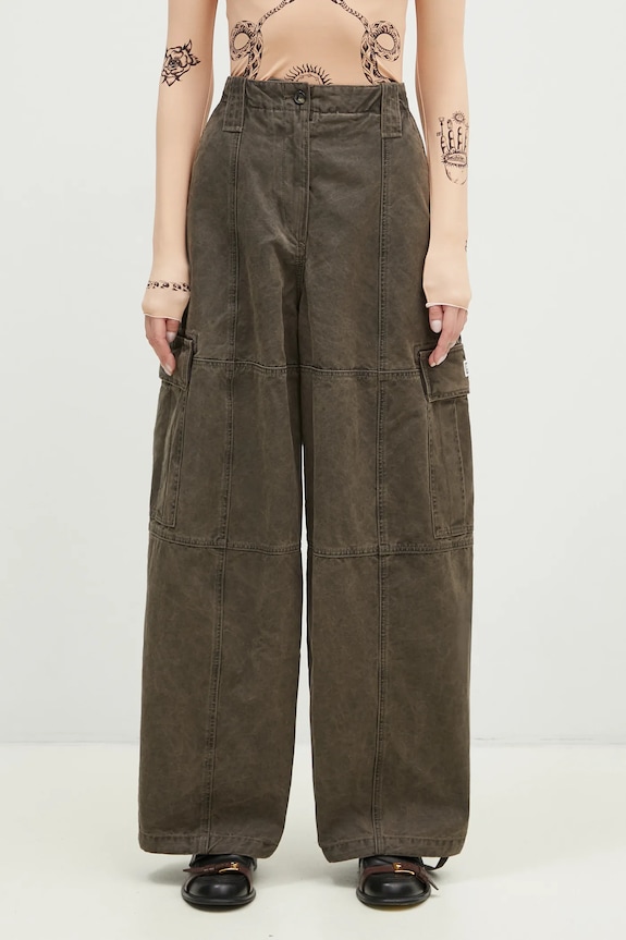 Kenzo spodnie bawełniane Dyed Canvas Cargo Pants gładkie brązowy FE62PA0909GK.92