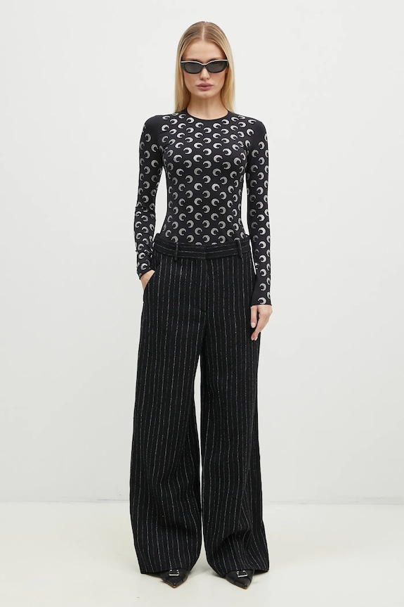 Шерстяные брюки Kenzo Stripped Wide Pants FE62PA0949GM.99 чёрный