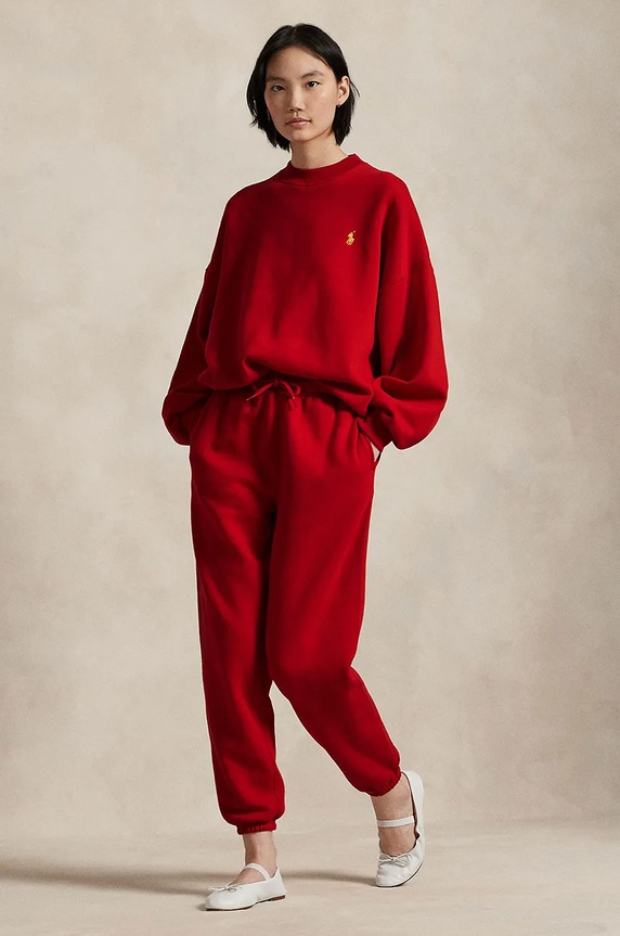 Παντελόνι φόρμας Polo Ralph Lauren πλεκτό ύφασμα κόκκινο 211961274