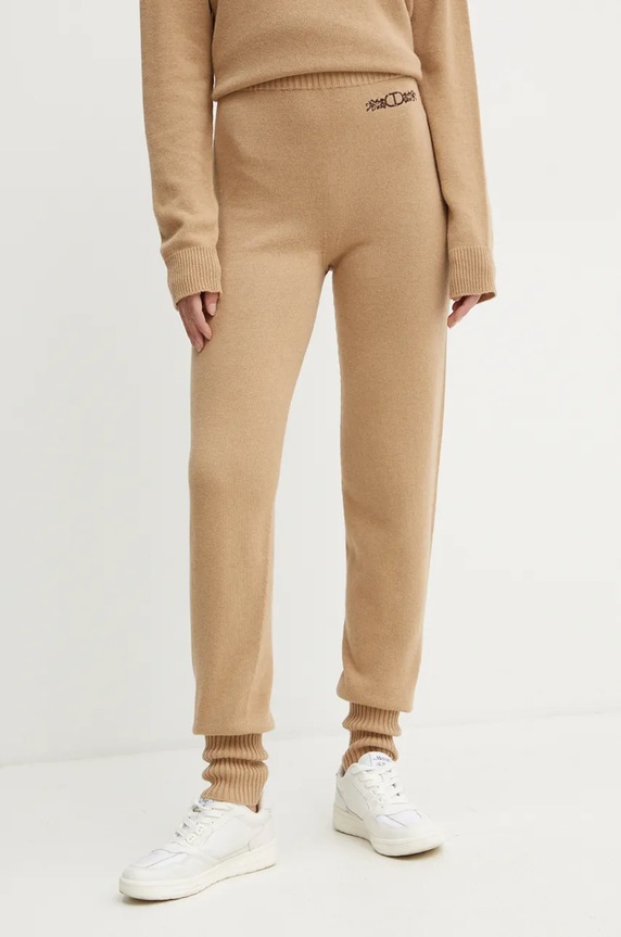 Twinset spodnie dresowe z domieszką wełny dzianina brązowy 242TP3801