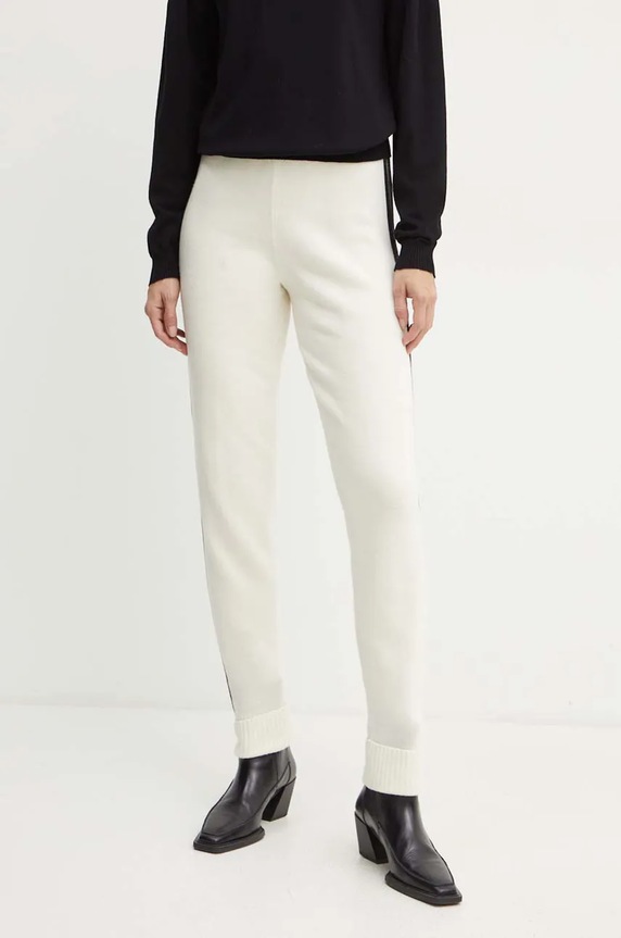 Twinset spodnie wełniane dzianina beżowy 242TT3501