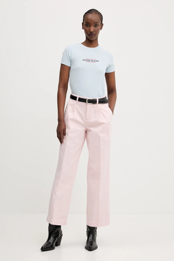 Βαμβακερό παντελόνι Guess Jeans W4BB44.WGCV2 ροζ AW25