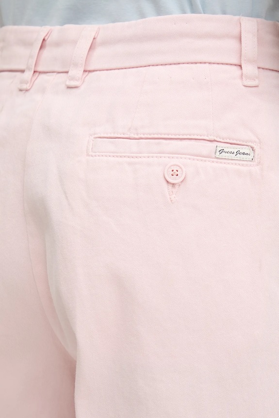 Βαμβακερό παντελόνι Guess Jeans ροζ W4BB44.WGCV2