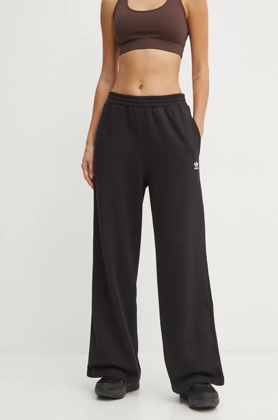 adidas Originals pantaloni de trening Femme Galore Wideleg Fleece Pants tricotaj negru JN3030