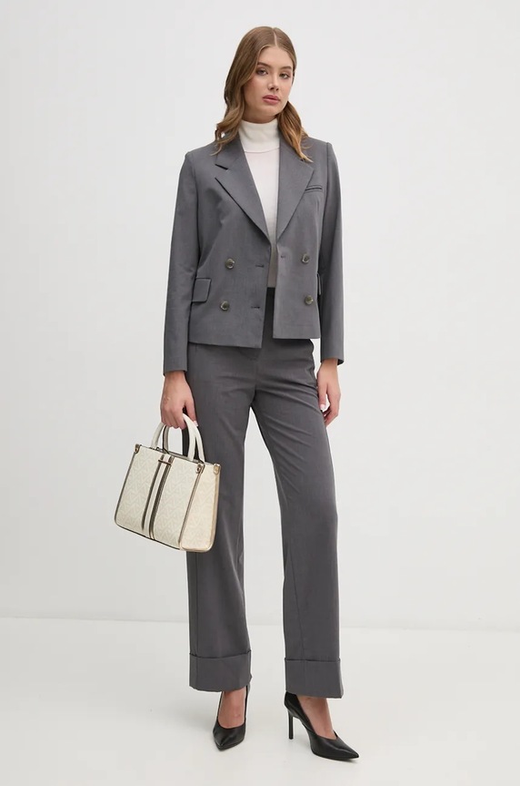 Hlače s primjesom vune Sisley 4JYQLF061 siva AW24