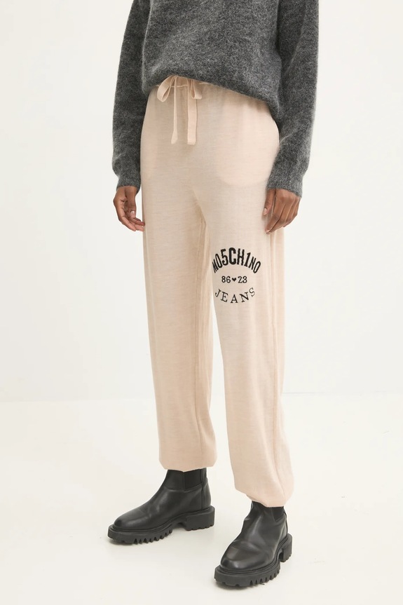 Vlnené tepláky Moschino Jeans vlna béžová 0380.8700