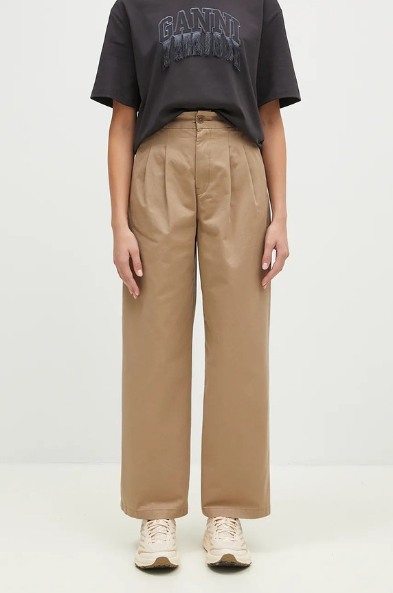 Хлопковые брюки Carhartt WIP Leola Pant гладкий бежевый I033147.8Y06