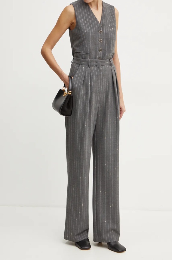 Παντελόνι από μείγμα μαλλιού Simona Corsellini ψηλή γκρί A24CPPA014