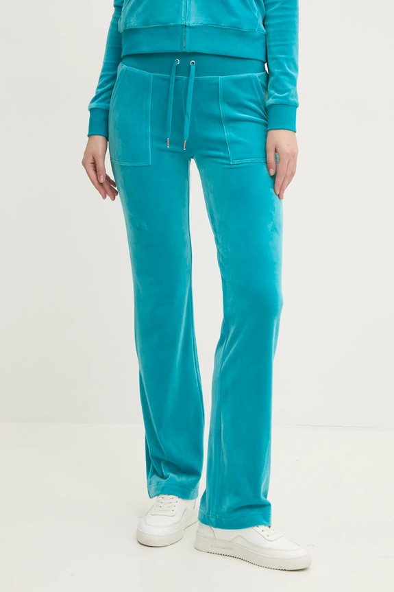Donji dio trenirke od velura Juicy Couture DEL RAY PANT pletivo tirkizna JCAP180.696