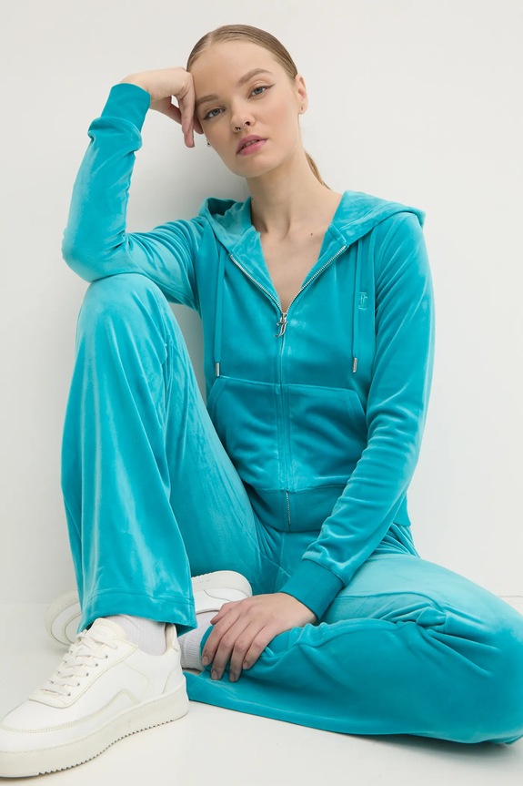 Donji dio trenirke od velura Juicy Couture DEL RAY PANT JCAP180.696 tirkizna AW24