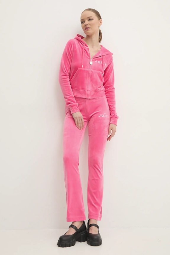 Velúrové tepláky Juicy Couture LISA REGAL VELOUR STRAIGHT LEG TRACK PANT JCBBJ224829.679 ružová AW24