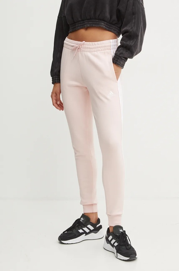 Bavlněné tepláky adidas Essentials pletenina růžová JH3689