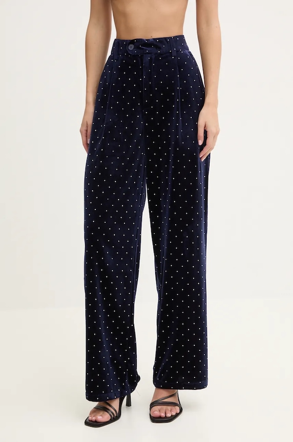 Velurové kalhoty Never Fully Dressed Arden Trousers nášivka námořnická modř NFDTR382