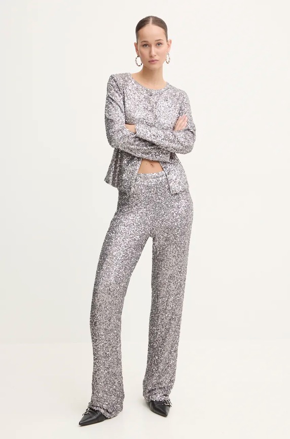 Kalhoty Never Fully Dressed Gunmeal Sequin Freddie Trousers NFDTR356 stříbrná AW24