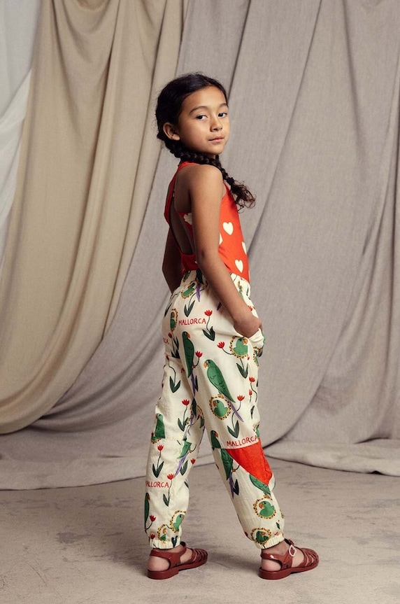 Mini Rodini pantaloni de trening pentru copii Parrots tricotaj bej 2463010000