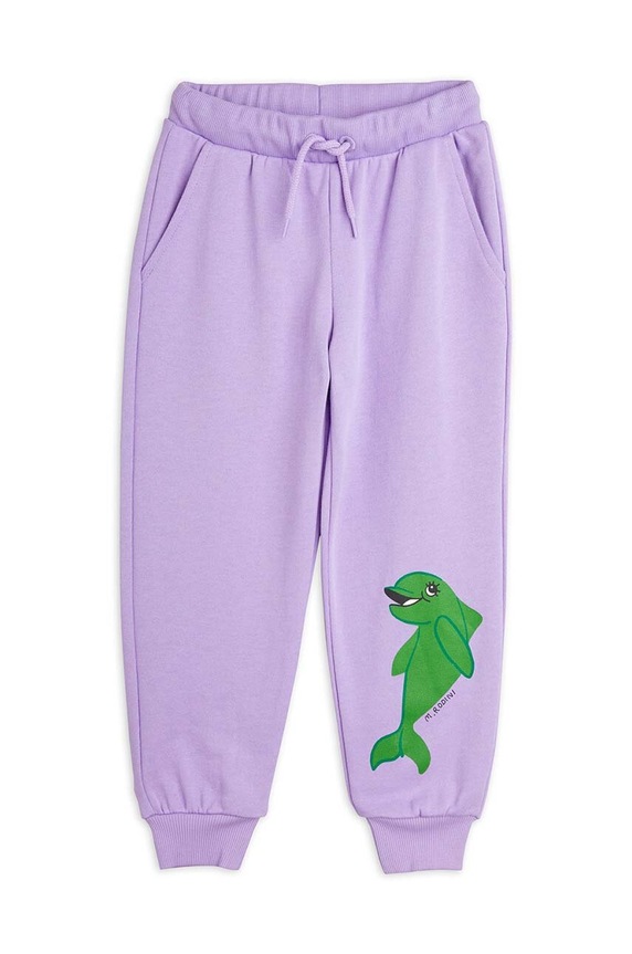 Mini Rodini spodnie dresowe bawełniane dziecięce Dolphin 2463011645 fioletowy AW24