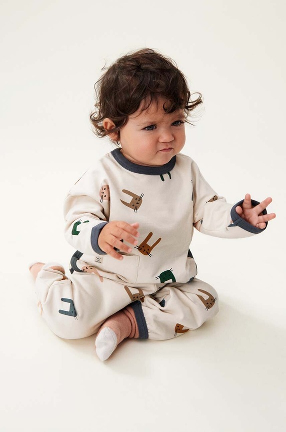 Otroške trenirke Liewood Loup Baby Printed Sweatpants Z elastanom bež LW19475