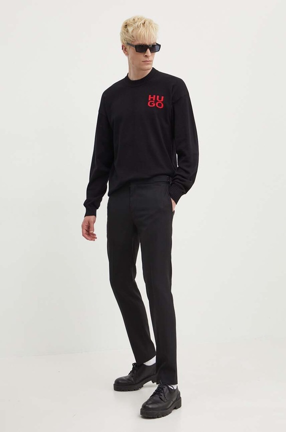 Παντελόνι από μείγμα μαλλιού HUGO 50519673 μαύρο AW24