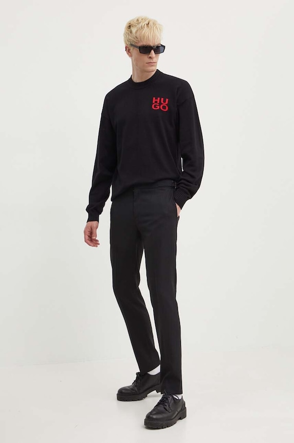 Παντελόνι από μείγμα μαλλιού HUGO 50519673 μαύρο AW24