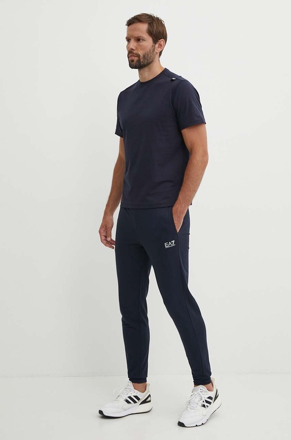 Памучен спортен панталон EA7 Emporio Armani PJVRZ.8NPP66.0562 тъмносин AW24