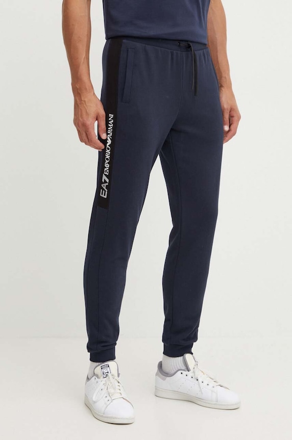 Памучен спортен панталон EA7 Emporio Armani трикотаж тъмносин PJOGZ.6DPP57.1562