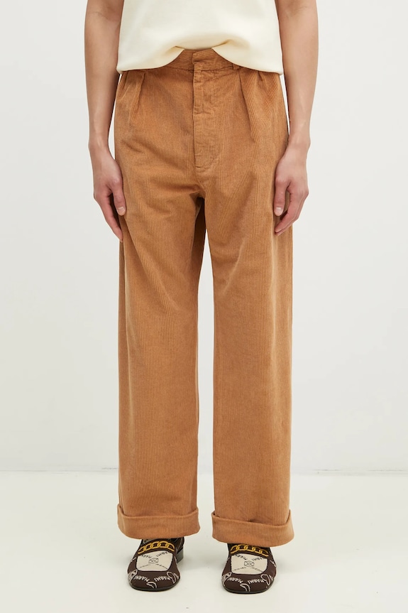 Wood Wood spodnie sztruksowe Lawrence Trousers gładkie brązowy 12435012.5088