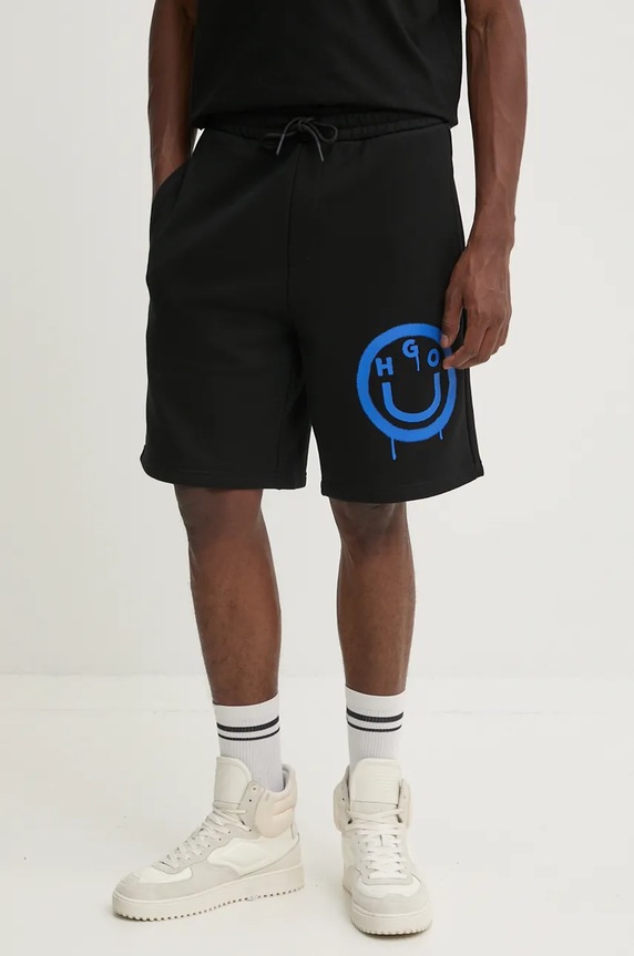 HUGO Blue szorty bawełniane nadruk czarny 50532313